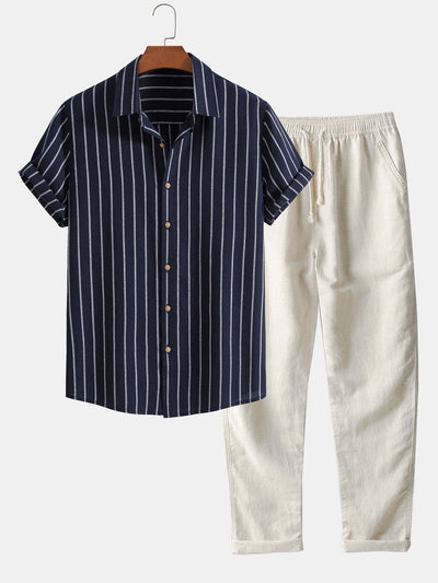 Marco | Camicia a Righe e Pantaloni in Lino