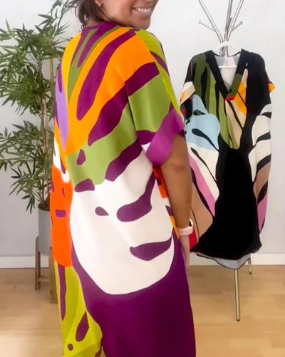 Jennifer | Vestito Elegante con Stampa di Foglie Colorate
