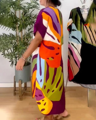 Jennifer | Vestito Elegante con Stampa di Foglie Colorate