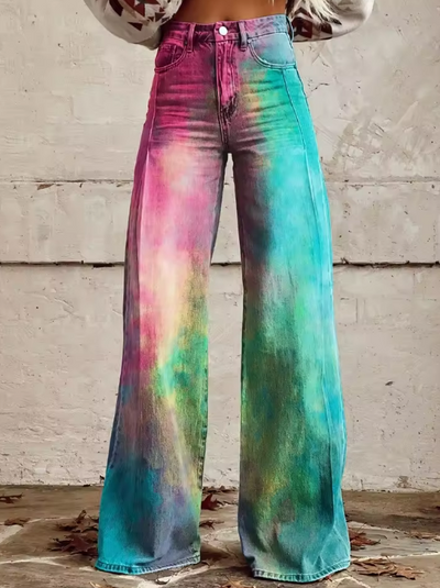 Pantaloni vintage boho con effetto sfumato arcobaleno