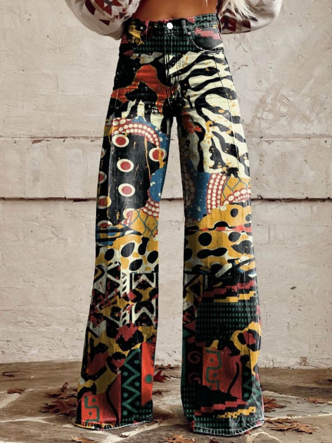 Pantaloni boho vintage con stampa grafica