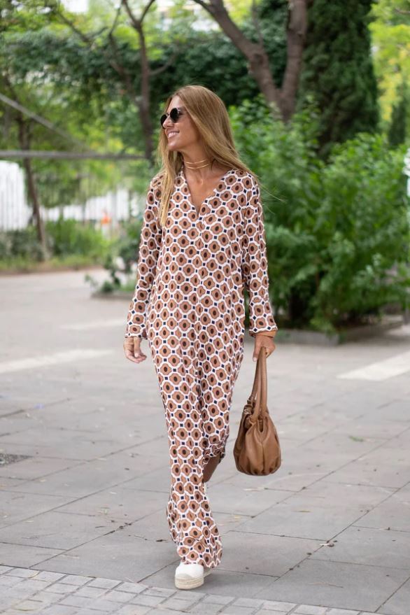 Jennifer | Abito Elegante con Stampa Marrone