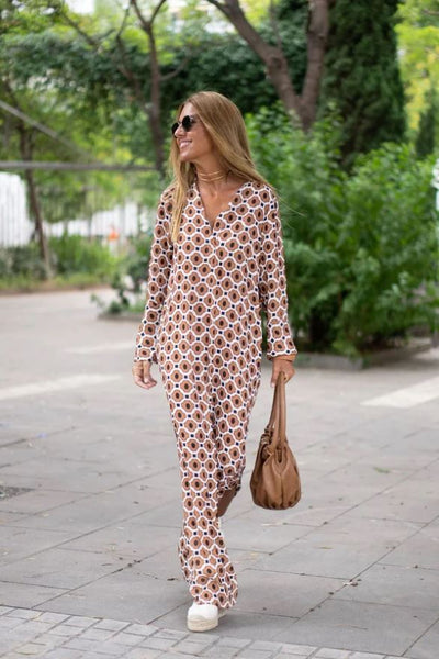 Jennifer | Abito Elegante con Stampa Marrone