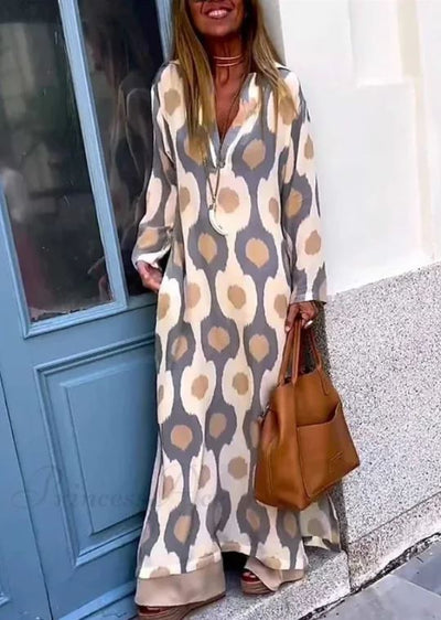 Jennifer | Abito Elegante con Collo a V e Stampa Geometrica Autunnale