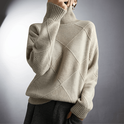 Maglione lavorato a maglia con motivo a rombi e collo alto