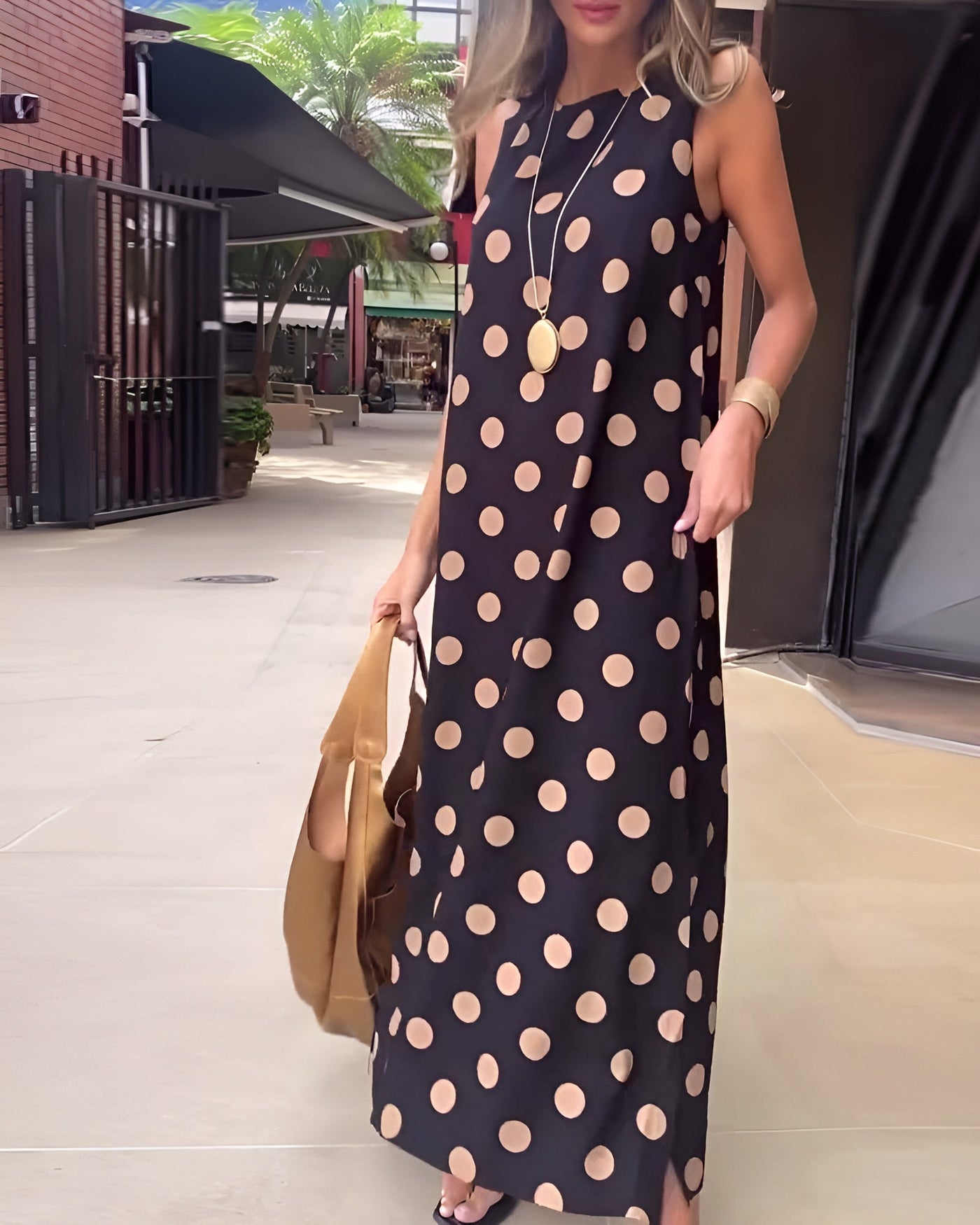 Roxane | Abito Elegante Maxi con Spacco a Pois