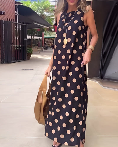 Roxane | Abito Elegante Maxi con Spacco a Pois