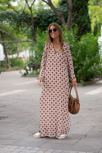 Jennifer | Abito Elegante con Stampa Marrone