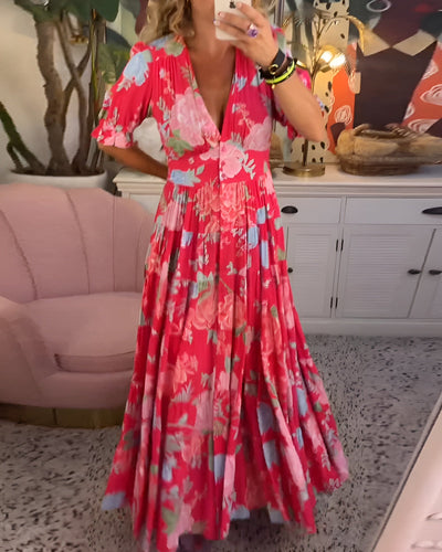 Carine | Abito Elegante con Tasche a Scollo a V e Stampa Floreale