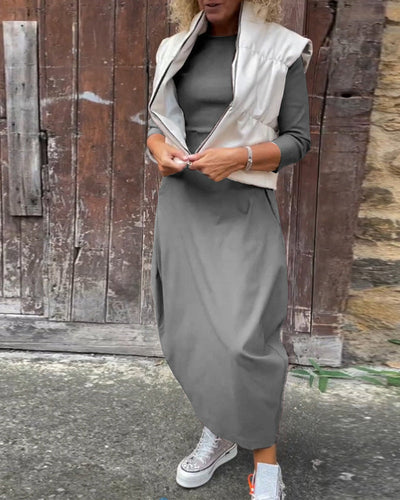 Elegante abito monocromatico con tasche