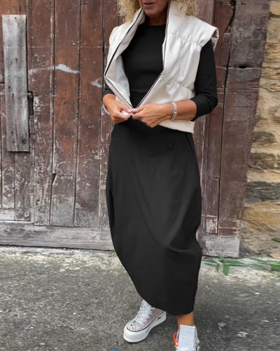 Elegante abito monocromatico con tasche