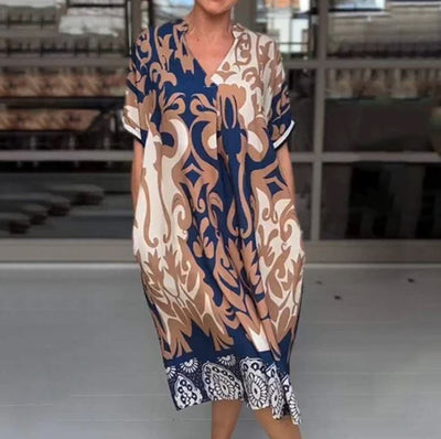 Jennifer | Abito Elegante Midi Svasato con Scollatura a V Stampato