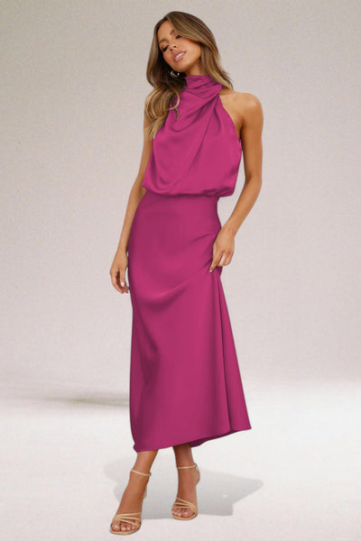 Abito con scollo a V in raso glamour