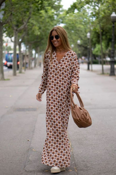 Jennifer | Abito Elegante con Stampa Marrone