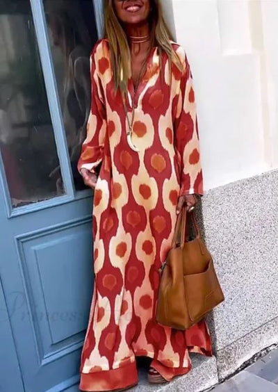 Jennifer | Abito Elegante con Collo a V e Stampa Geometrica Autunnale