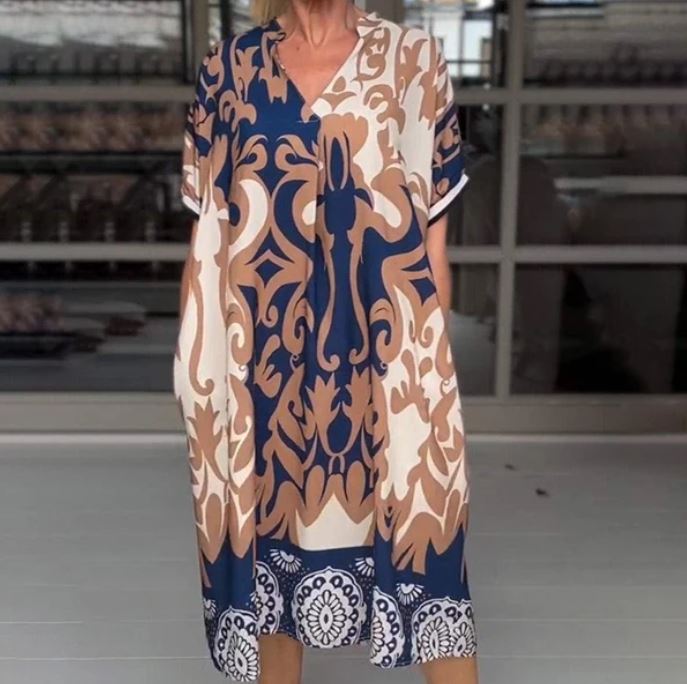 Jennifer | Abito Elegante Midi Svasato con Scollatura a V Stampato