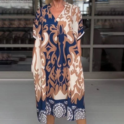 Jennifer | Abito Elegante Midi Svasato con Scollatura a V Stampato