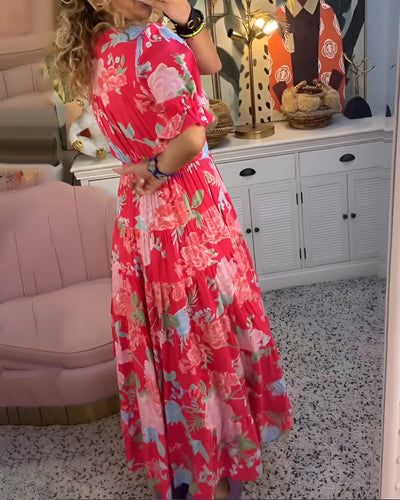 Carine | Abito Elegante con Tasche a Scollo a V e Stampa Floreale
