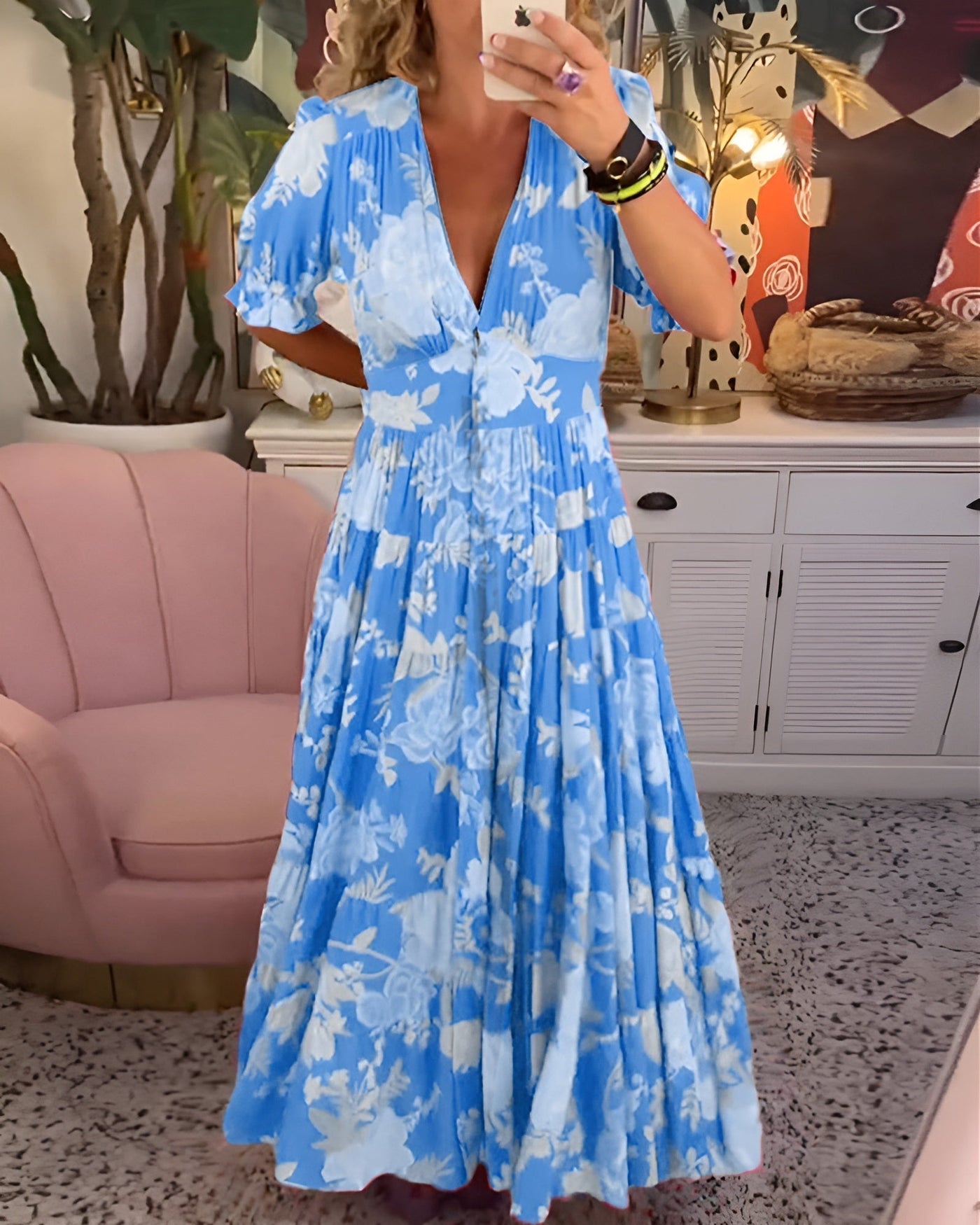 Serius™ | Abito con stampa floreale e scollo a V con tasca