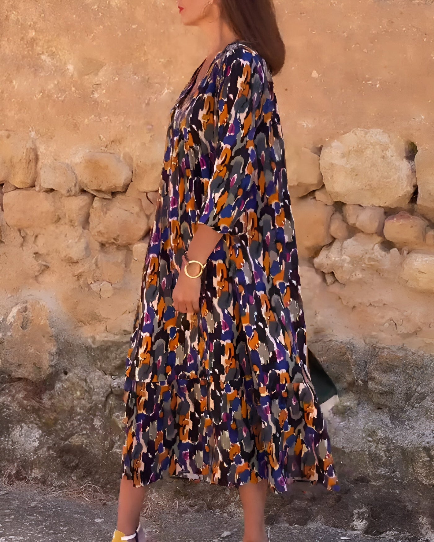 Nathalie | Abito Elegante a V Stampato Retrò