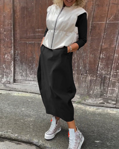 Elegante abito monocromatico con tasche