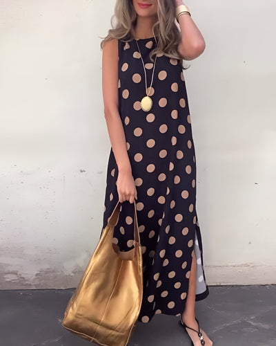 Roxane | Abito Elegante Maxi con Spacco a Pois
