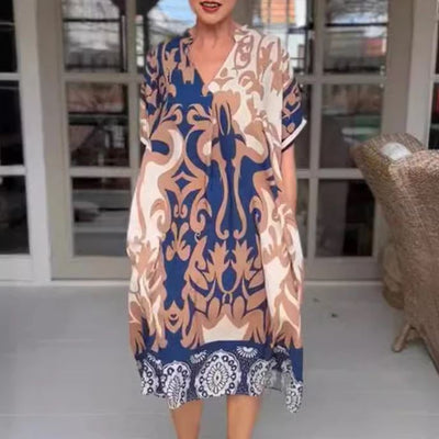 Jennifer | Abito Elegante Midi Svasato con Scollatura a V Stampato
