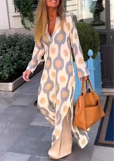 Jennifer | Abito Elegante con Collo a V e Stampa Geometrica Autunnale