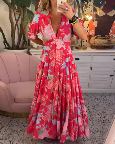 Carine | Abito Elegante con Tasche a Scollo a V e Stampa Floreale