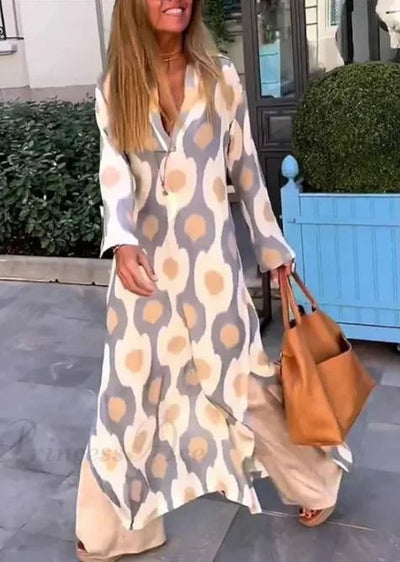 Jennifer | Abito Elegante con Collo a V e Stampa Geometrica Autunnale