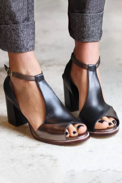 Anyao™ | Sandali con tacco e punta aperta in patchwork nero