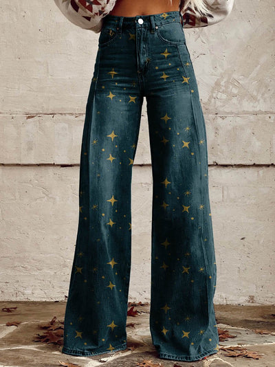 Pantaloni vintage boho con stampa a stelle