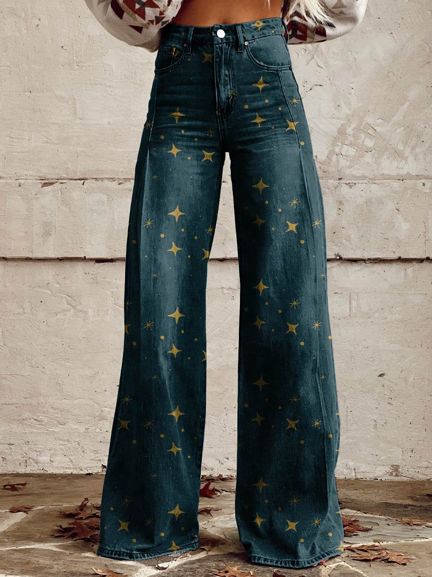 Pantaloni vintage boho con stampa a stelle