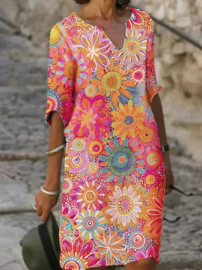 Abito scollo a V con stampa floreale