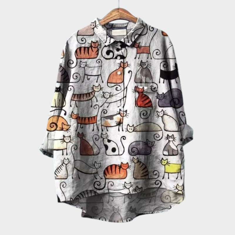 Yara™ | Camicia oversize con gatti stilizzati per un comfort quotidiano unico