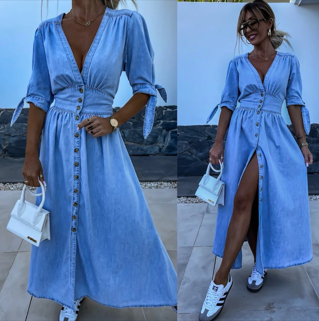 Abito lungo in denim radioso