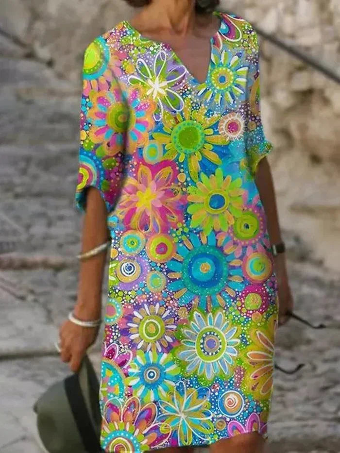 Abito scollo a V con stampa floreale