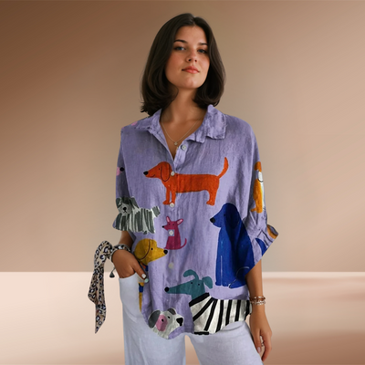 Sofia | Camicia Casual con Stampa di Cani Divertente
