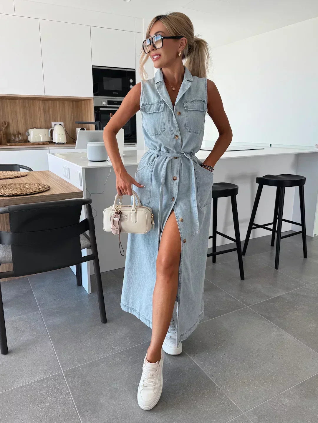 Abito lungo casual in denim
