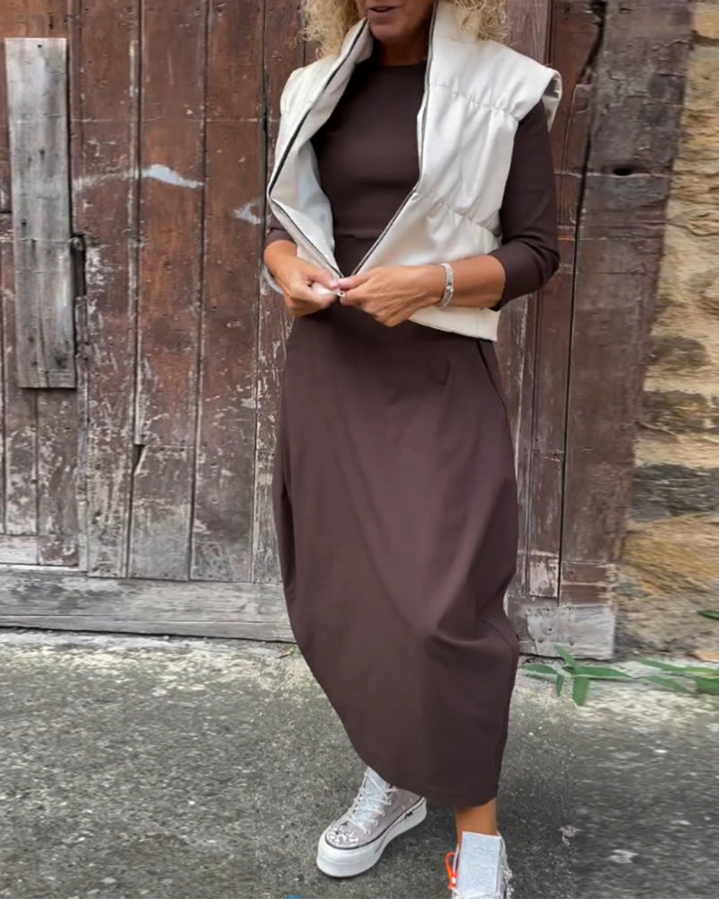 Elegante abito monocromatico con tasche
