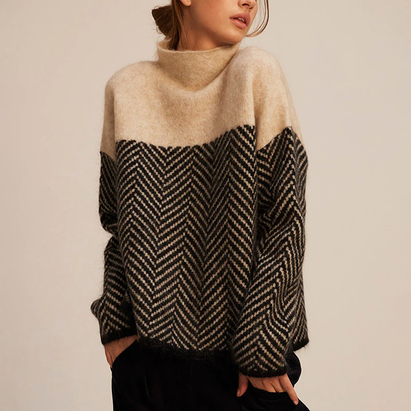 Maglione dolcevita a spina di pesce