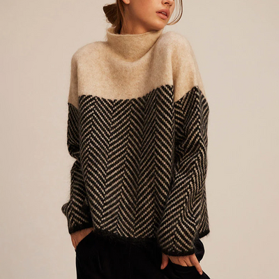 Maglione dolcevita a spina di pesce