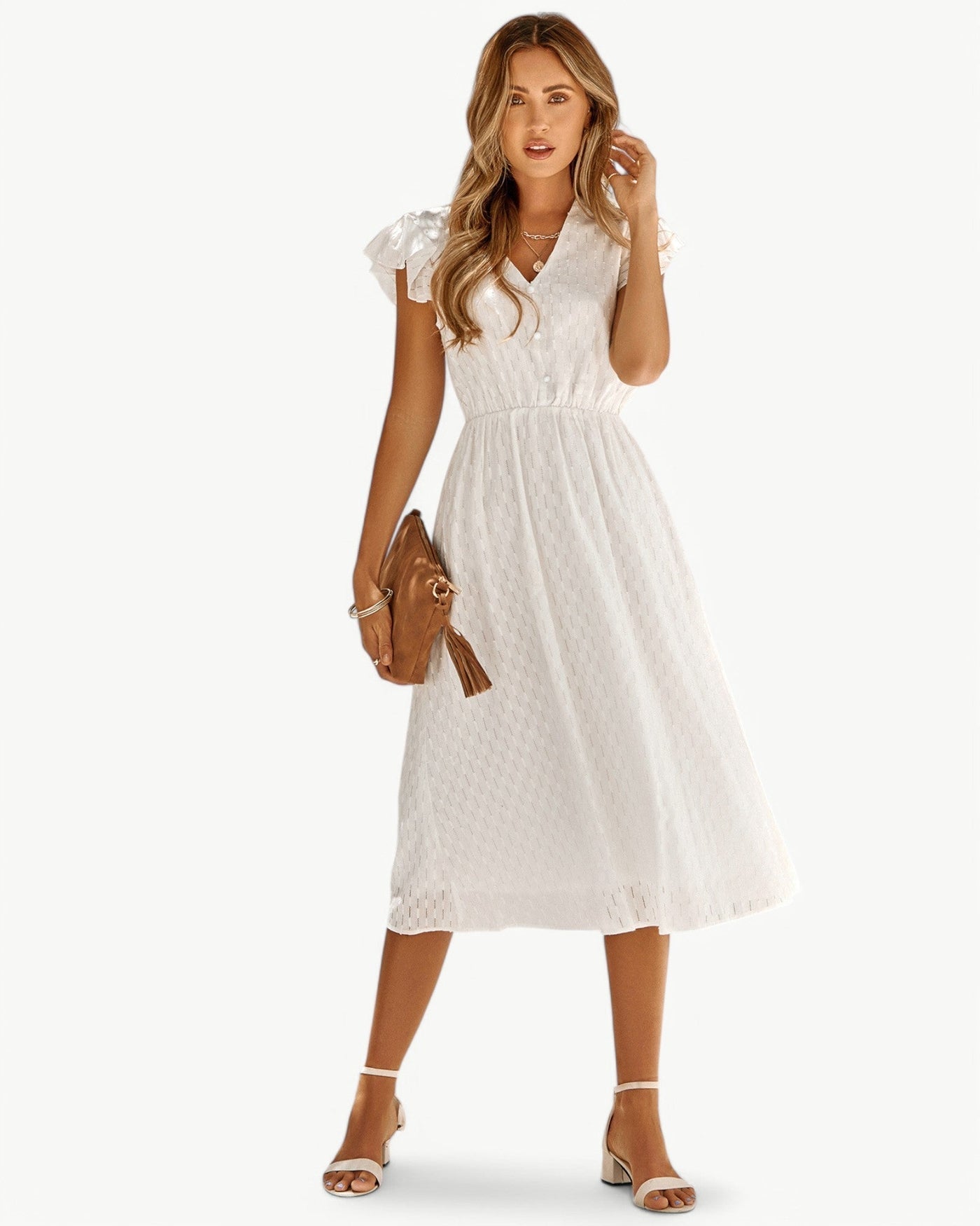 Alra™ | Abito midi con scollo a V e maniche a volant