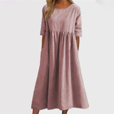 Jennifer | Abito Elegante in Cotone con Collo Rotondo e Tasche