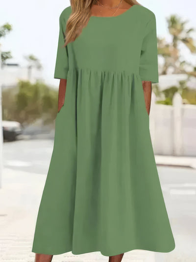 Jennifer | Abito Elegante in Cotone con Collo Rotondo e Tasche